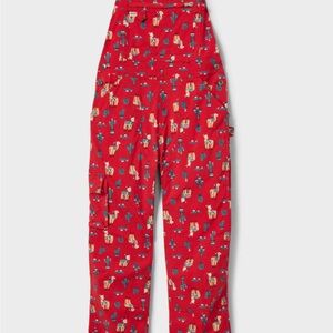 Duluth Red Overalls Red Fa La Llamas inseam 35